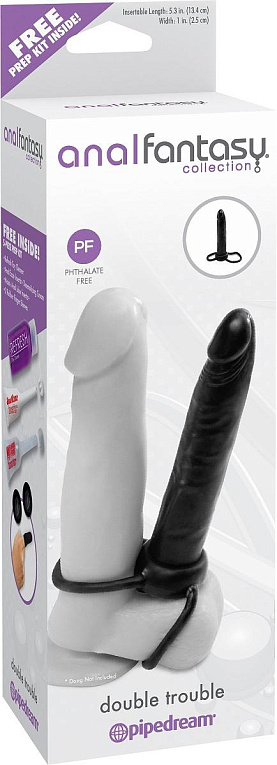 Черная насадка на пенис для двойного проникновения Double Trouble - 15,3 см. - силикон