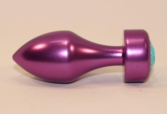 Фиолетовая анальная пробка с голубым кристаллом - 7,8 см. - металл