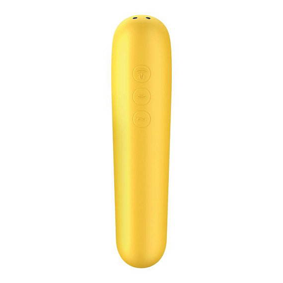 Желтый вакуум-волновой стимулятор клитора Dual Love - анодированный пластик, силикон