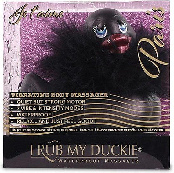 Черный вибратор-уточка I Rub My Duckie 2.0 Paris - анодированный пластик (ABS)