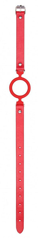 Красный кляп-кольцо с кожаными ремешками  Silicone Ring Gag with Leather Straps - натуральная кожа, силикон