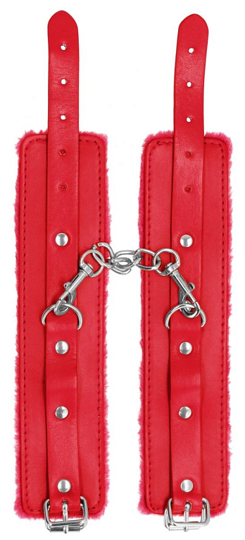 Красные наручники Plush Leather Hand Cuffs - искусственная кожа
