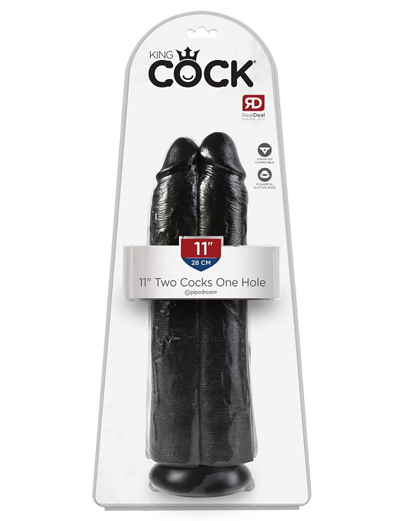 Сдвоенный черный фаллоимитатор на присоске 11  Two Cocks One Hole - 30,5 см. от Intimcat