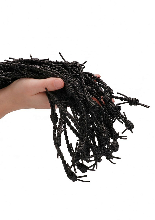 Черная многохвостая плетеная плеть Leather Barbed Wire Flogger - 77 см. - натуральная кожа