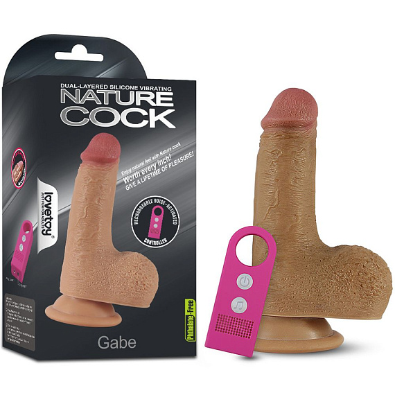 Кофейный вибратор Nature Cock Gabe 6 с голосовым приёмником - 15 см. - силикон