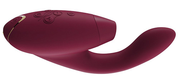 Бордовый стимулятор Womanizer DUO с вагинальным отростком - анодированный пластик, силикон
