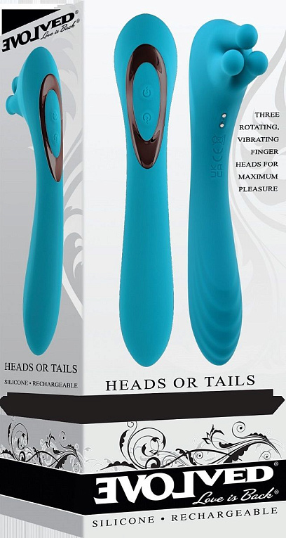 Голубой двухсторонний вибромассажер Heads or Tails - 19,3 см. - фото 6