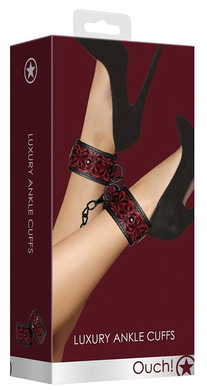 Красно-черные поножи Luxury Ankle Cuffs - искусственная кожа