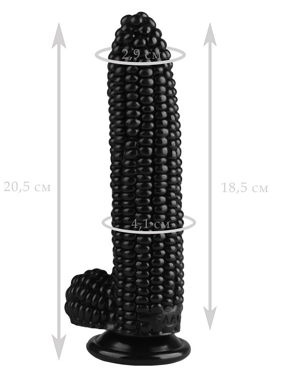 Черный фаллоимитатор-кукуруза на присоске - 20,5 см. - эластомер (полиэтилен гель)