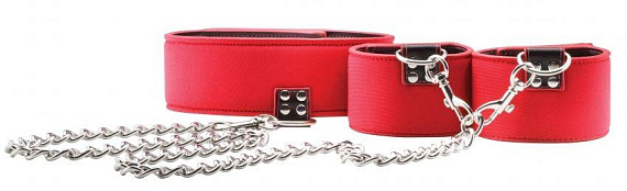Чёрно-красный двусторонний ошейник с наручниками Reversible Collar and Wrist Cuffs от Intimcat