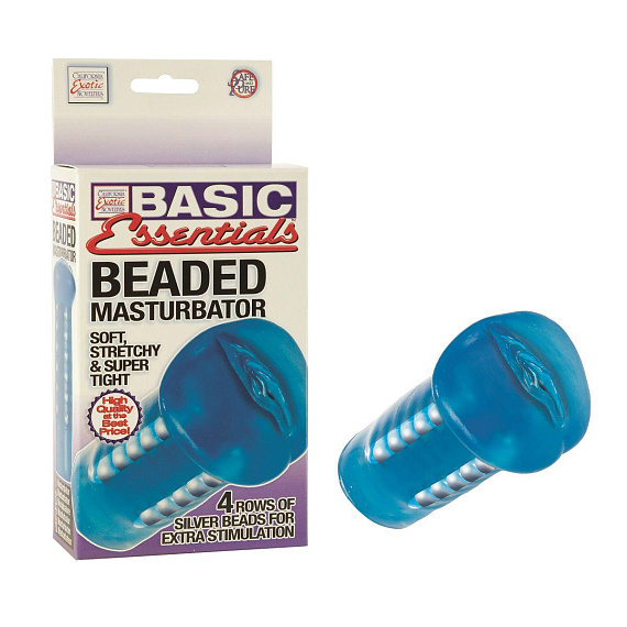 Синий мастурбатор-вагина  BASIC BEADED - Термопластичная резина (TPR)