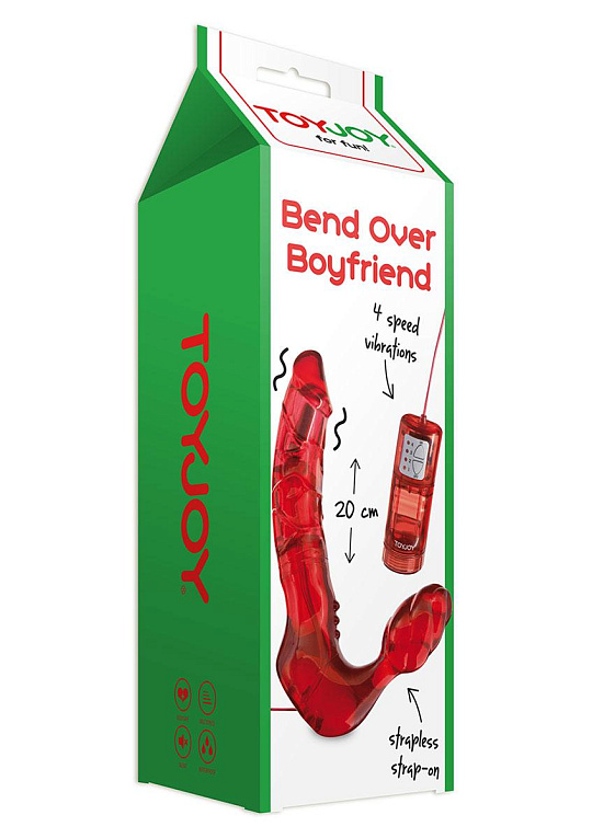 Безремневой вагинальный страпон с вибратором Bend Over Boyfriend Red - 21 см. от Intimcat