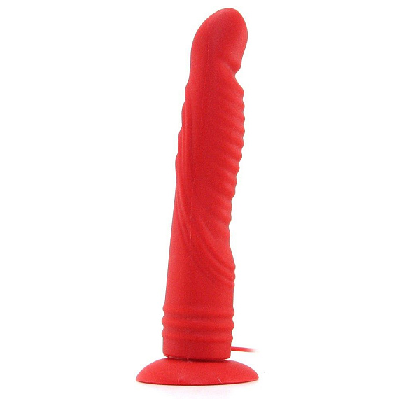 Красный женский страпон с вибрацией 8  Vibrating Silicone Ribbed Strap-on - 21,6 см. Pipedream