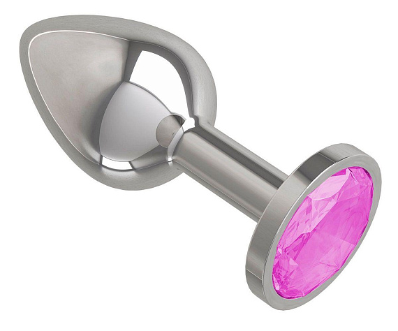Серебристая анальная втулка с розовым кристаллом - 7 см. - металл