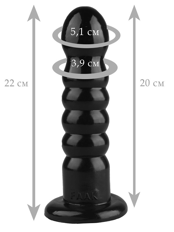 Черный анальный рельефный стимулятор - 22 см. - эластомер (полиэтилен гель)