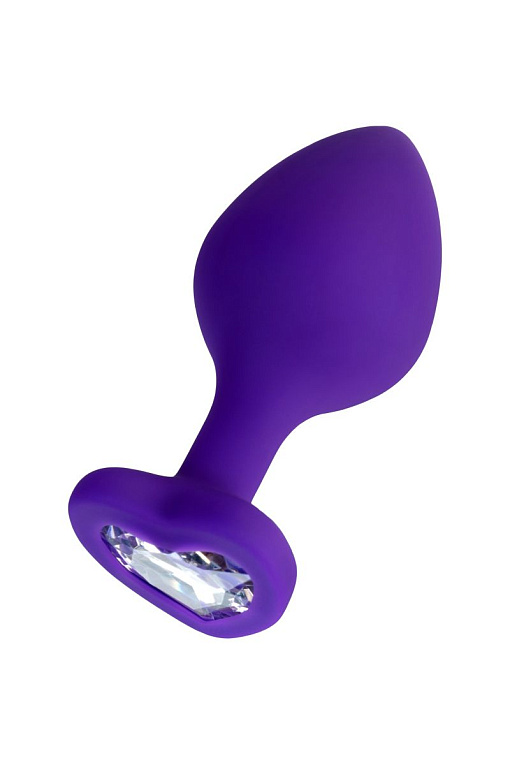 Фиолетовая анальная втулка Diamond Heart с прозрачным кристаллом - 8 см. - силикон