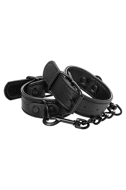 Узкие черные наручники на сцепке ToyFa