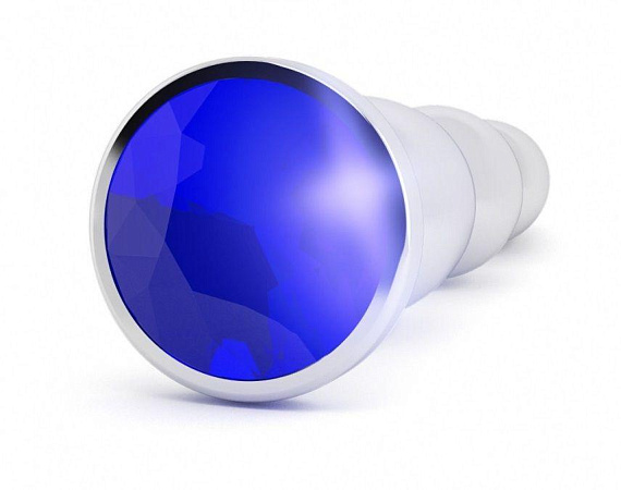 Серебристая анальная пробка-ёлочка с фиолетовым кристаллом - 14 см. - металл