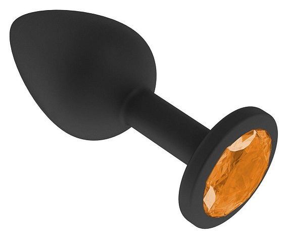 Чёрная анальная втулка с оранжевым кристаллом - 7,3 см. - силикон