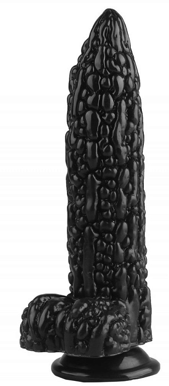 Черный фантазийный фаллоимитатор  Дикая кукуруза  - 21 см. - эластомер (полиэтилен гель)