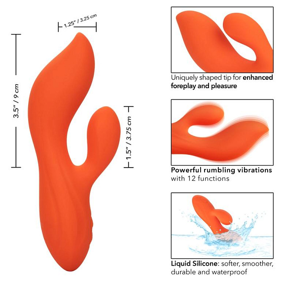 Оранжевый вибратор-кролик Liquid Silicone Dual Teaser от Intimcat