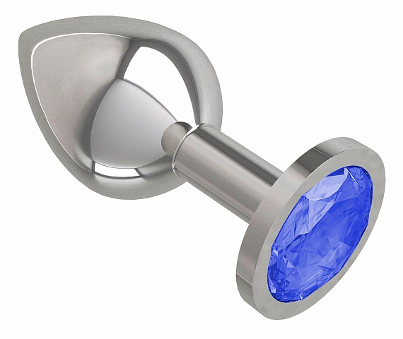 Серебристая средняя пробка с синим кристаллом - 8,5 см. - металл