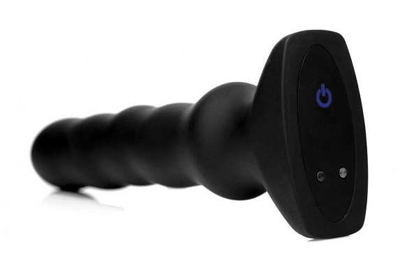 Черный вибратор с волнообразным движением Silicone Vibrating   Squirming Plug with Remote Control - 19,5 см. - силикон