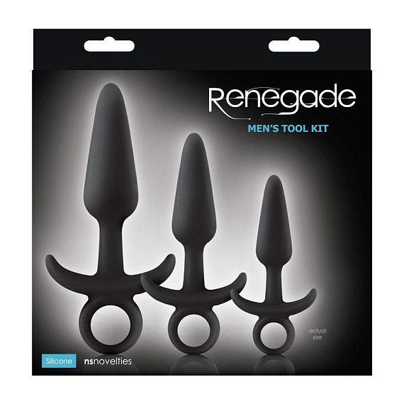 Набор черных анальных пробок с держателем Renegade Men s Tool Kit - силикон