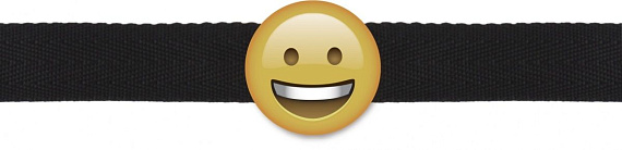 Кляп-смайлик Smiley Emoji с черными лентами - поливинилхлорид (ПВХ, PVC)