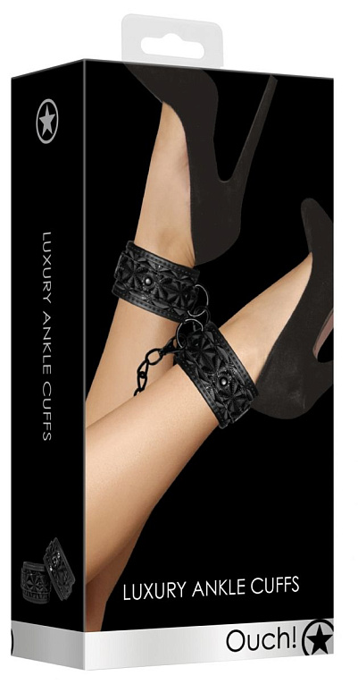Черные поножи Luxury Ankle Cuffs - искусственная кожа