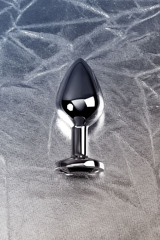 Серебристая коническая анальная пробка с черным кристаллом - 7 см. - фото 9