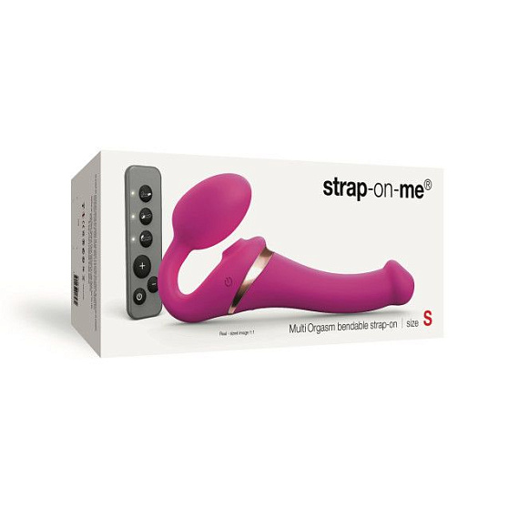 Ярко-розовый безремневой страпон Multi Orgasm Size S с клиторальной стимуляцией - силикон