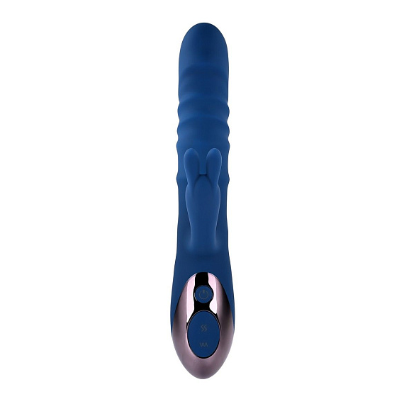 Синий вибратор-кролик The Ringer с функцией поступательных движений - 23,8 см. - силикон