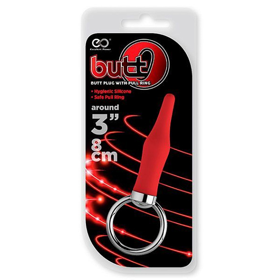 Красная анальная пробка с колечком BUTT O 3INCH BUTT PLUG RED - 8 см. - силикон