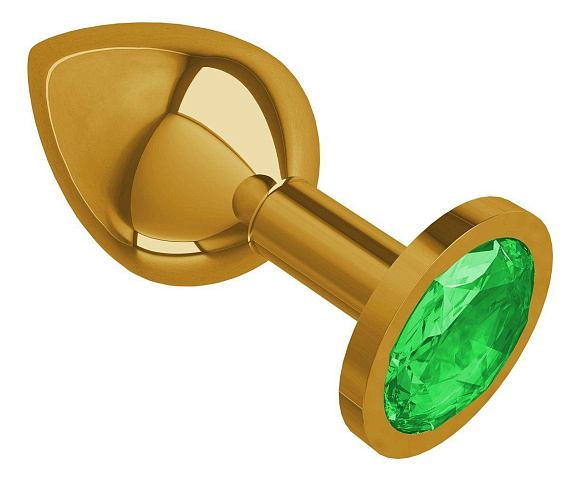 Золотистая средняя пробка с зеленым кристаллом - 8,5 см. - металл