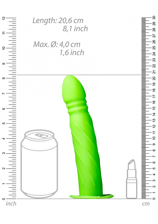 Зеленый страпон-фаллопротез со спиралевидной фактурой - 20,6 см. - фото 8