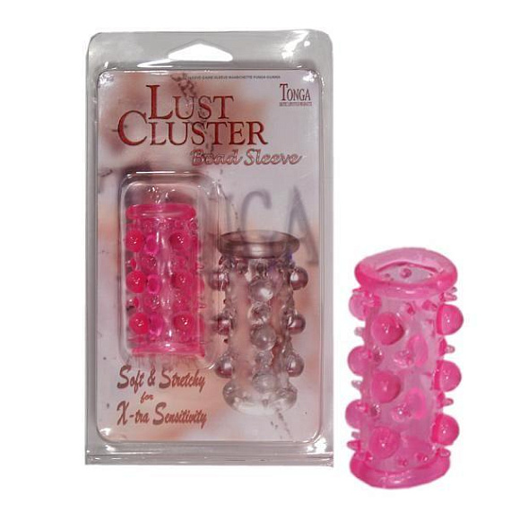 Эластичная розовая насадка с шипами и шишечками JELLY JOY LUST CLUSTER PINK - Термопластичная резина (TPR)