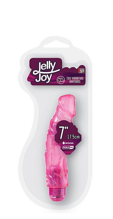 Розовый гелевый вибромассажёр JELLY JOY 7INCH 10 RHYTHMS PINK - 17,5 см. - поливинилхлорид (ПВХ, PVC)