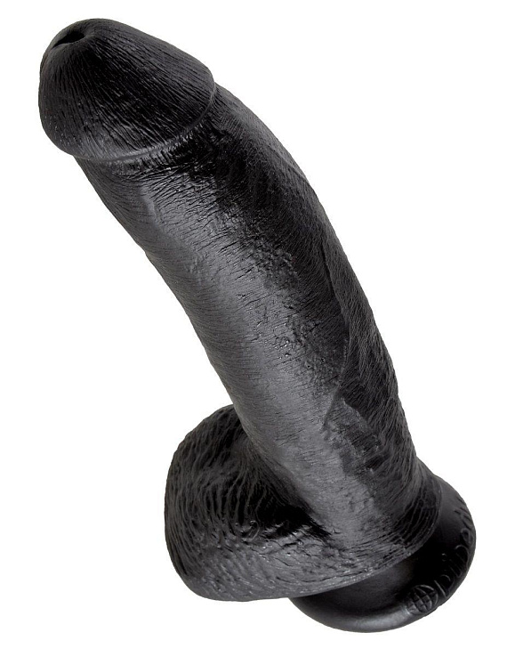 Чёрный фаллоимитатор 9  Cock with Balls - 22,9 см. - поливинилхлорид (ПВХ, PVC)
