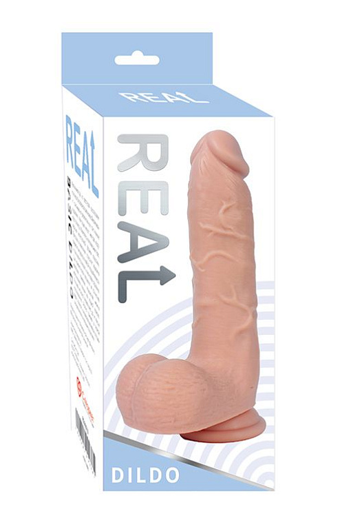 Реалистичный фаллоимитатор REAL с мошонкой на присоске - 21 см. Real