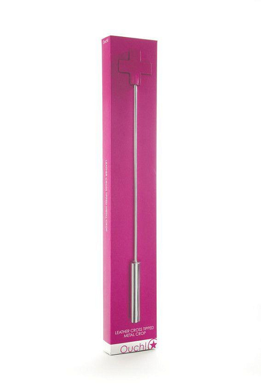 Розовая шлёпалка Leather  Cross Tiped Crop с наконечником-крестом - 56 см. - металл, натуральная кожа