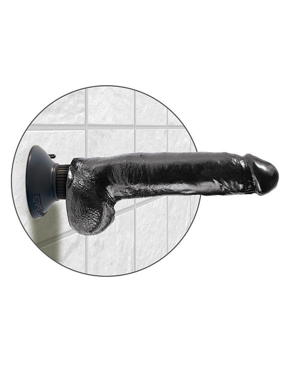Чёрный виброфаллос со съемной присоской 9  Vibrating Cock with Balls - 22,9 см. - поливинилхлорид (ПВХ, PVC)