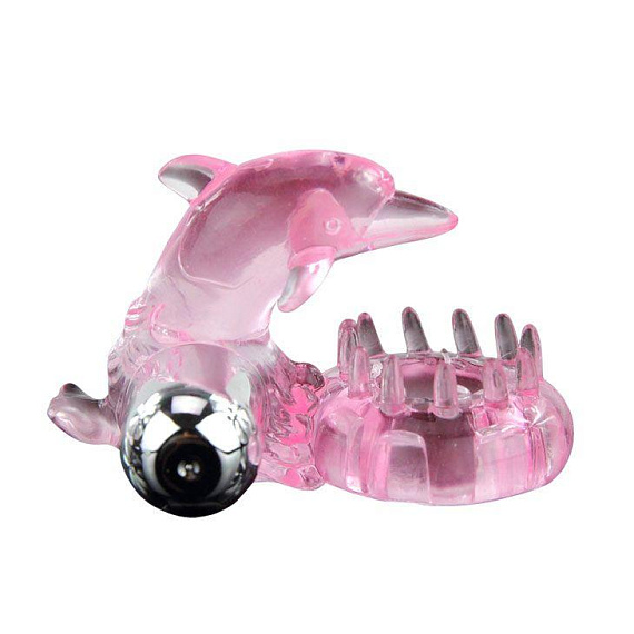 Розовое виброкольцо-дельфин с шипами - Термопластичная резина (TPR)