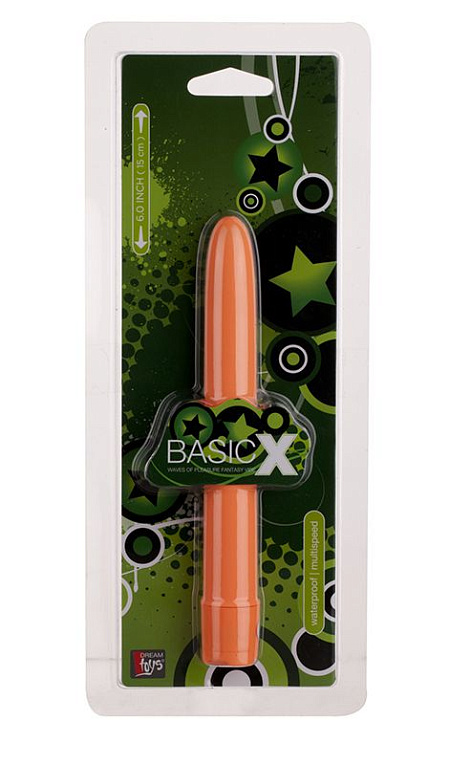 Оранжевый вибратор BASICX MULTISPEED VIBRATOR ORANGE 6INCH - 15 см. - анодированный пластик (ABS)