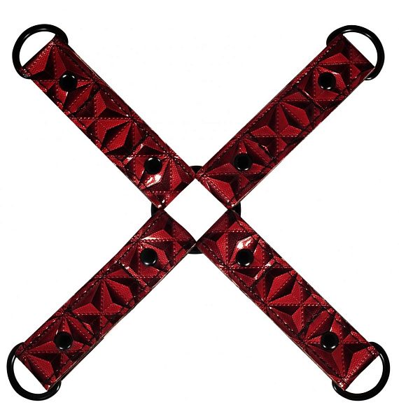 Красно-черные наручники и наножники Luxury Hogtie - искусственная кожа