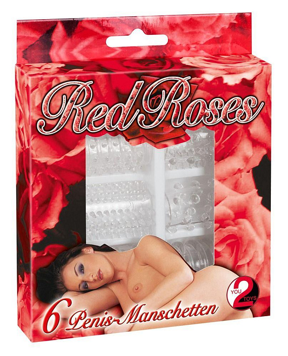 Набор из 6 насадок с шипиками Red Roses - термопластичный эластомер (TPE)