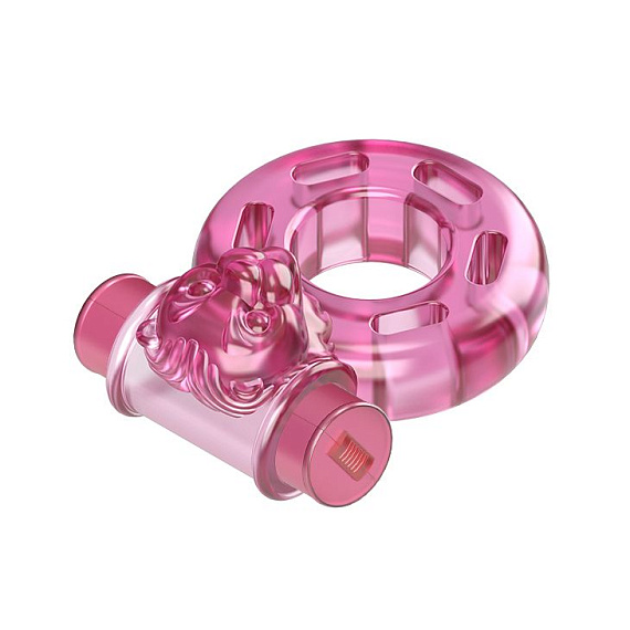 Розовое эрекционное виброкольцо Pink Bear от Intimcat