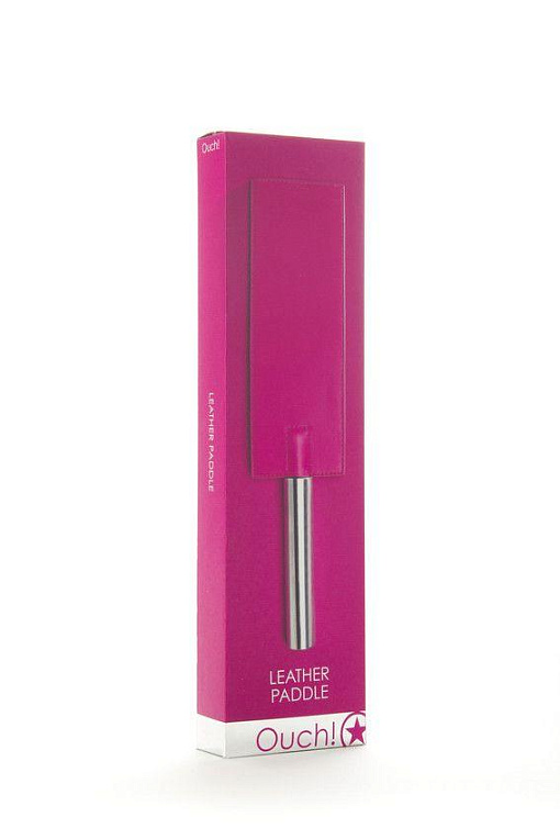 Розовая прямоугольная шлёпалка Leather Paddle - 35 см. - металл, натуральная кожа