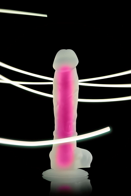 Прозрачно-розовый фаллоимитатор, светящийся в темноте, Clark Glow - 22 см. - фото 10