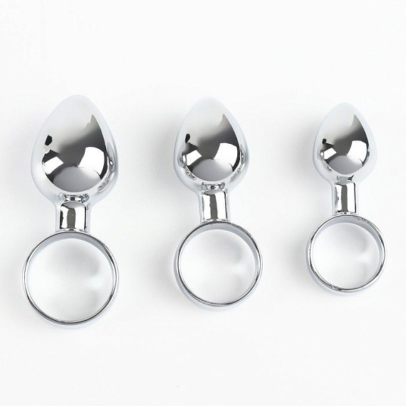 Набор из 3 серебристых анальных пробок с кольцом - алюминий
